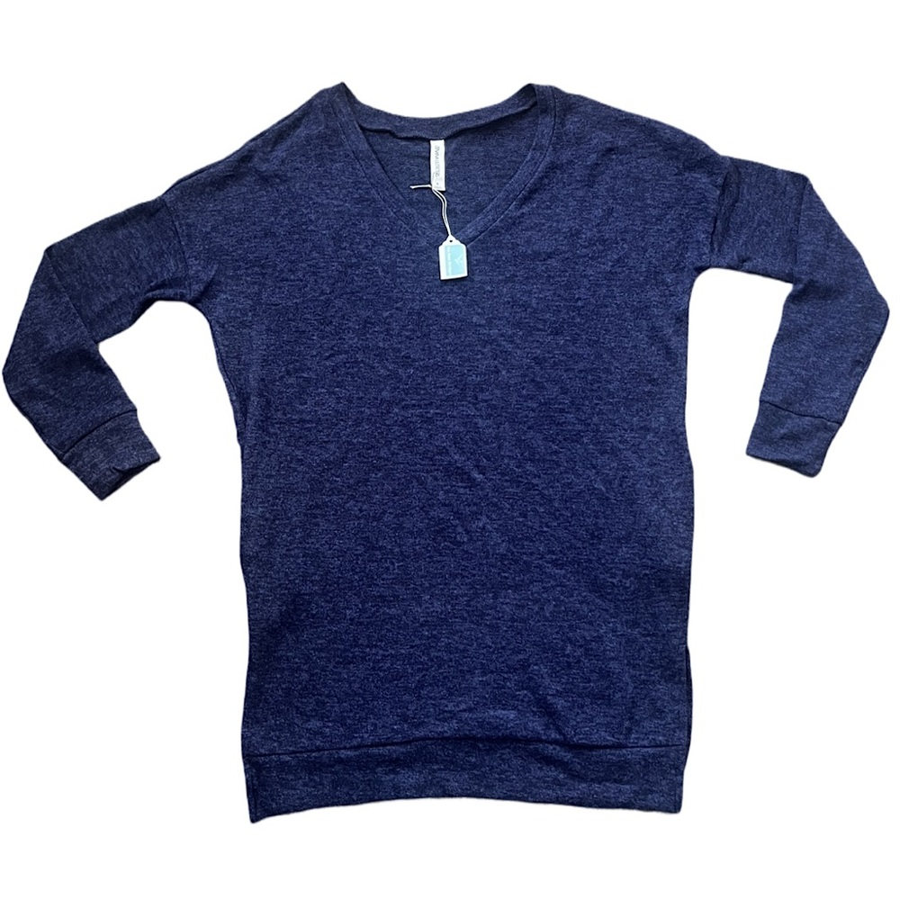 Zenana Outfitters Sweater Tunic Navy Blue Side Pockets Long Sleeves NWT